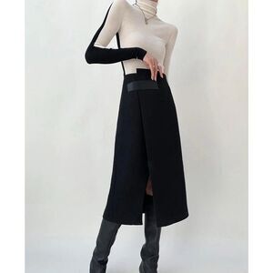 NEW Commense Black Tweed Wrap Skirt Quiet Luxury Old Money Preppy Winter Chic